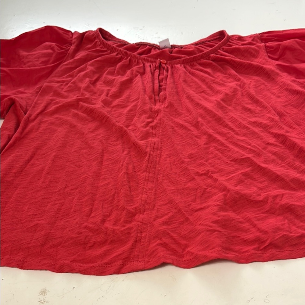Old Navy 2X Red Short Puff Sleeve slightly Cropped Flowy Blouse
